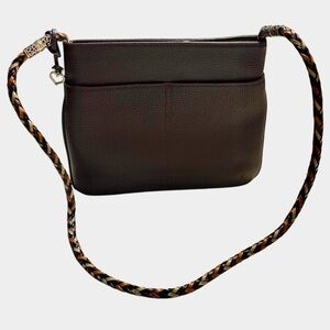 NEW Brighton Barbados Bag Leather Dark Brown Crossbody /Shoulder Braided Strap